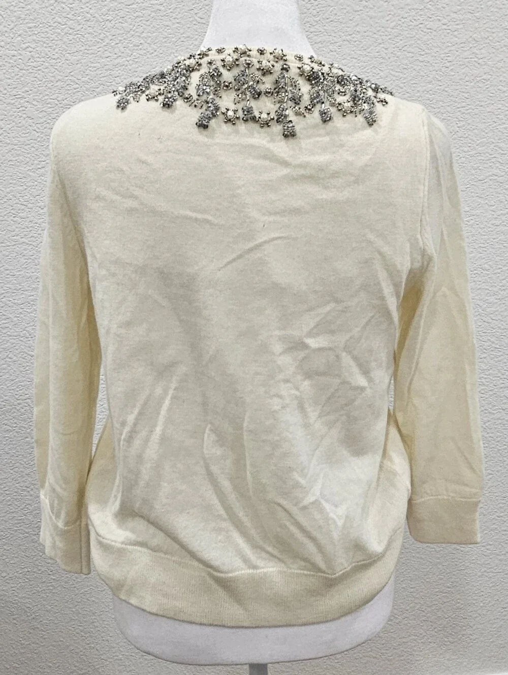 Talbots Petites SP Ivory Beaded Pearl Sequin Embellished Cardigan Lambswool